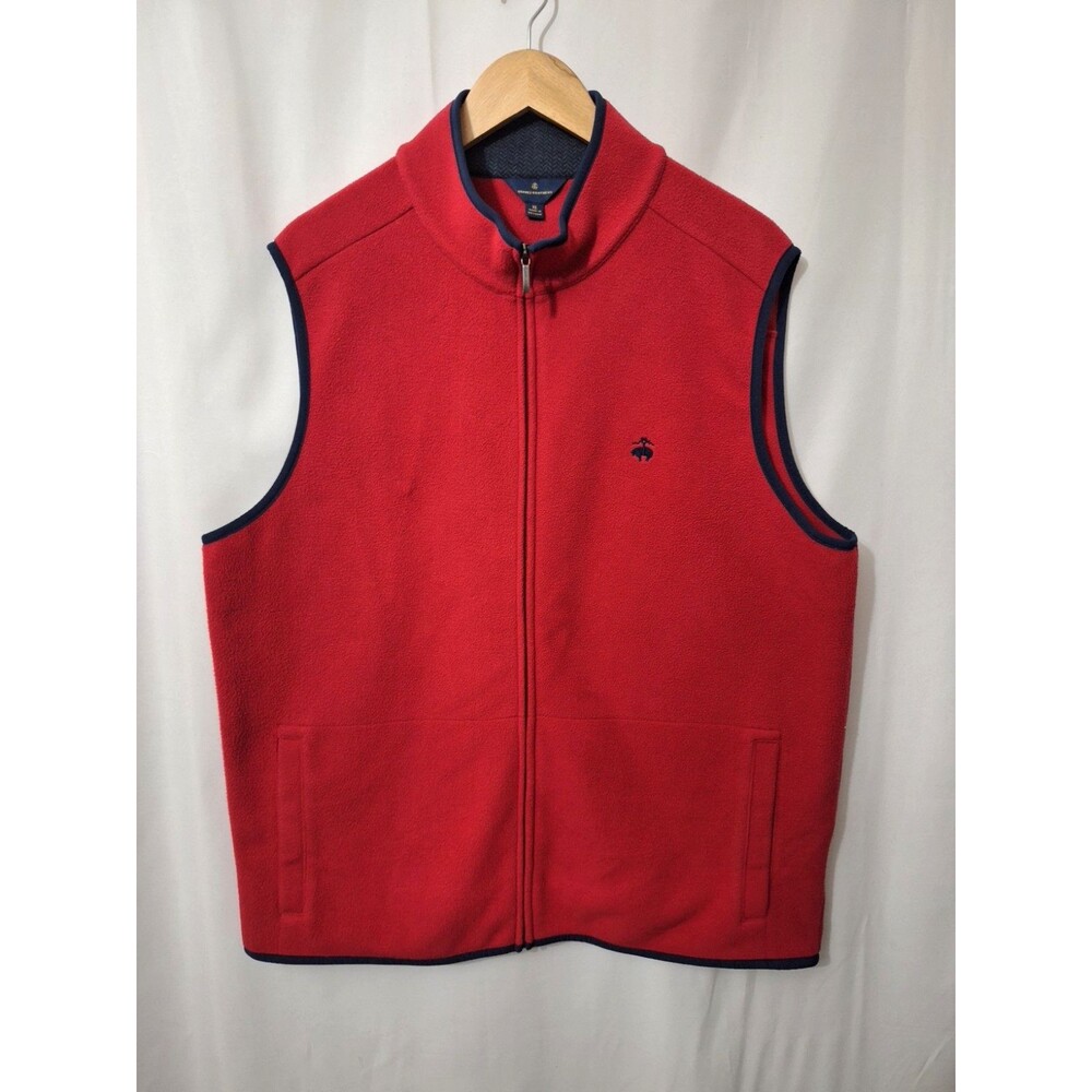 Brooks Brothers Red Full Zip Fleece Vest Mens XL Logo Golf Outdoor Winter Preppy